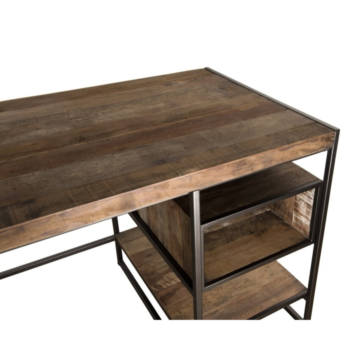 SIXTINE - Bureau marron 1 niche et 1 tablette Teck recyclé Acacia Mahogany recyclé et métal noir