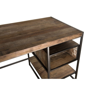 SIXTINE - Bureau marron 1 niche et 1 tablette Teck recyclé Acacia Mahogany recyclé et métal noir