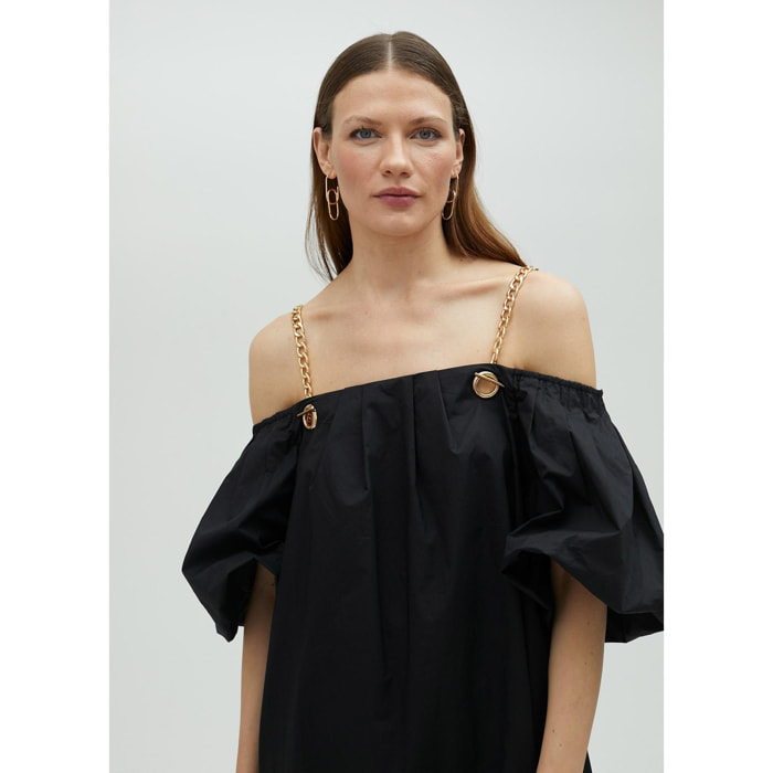 Vestito corto con spalline a catena dorata