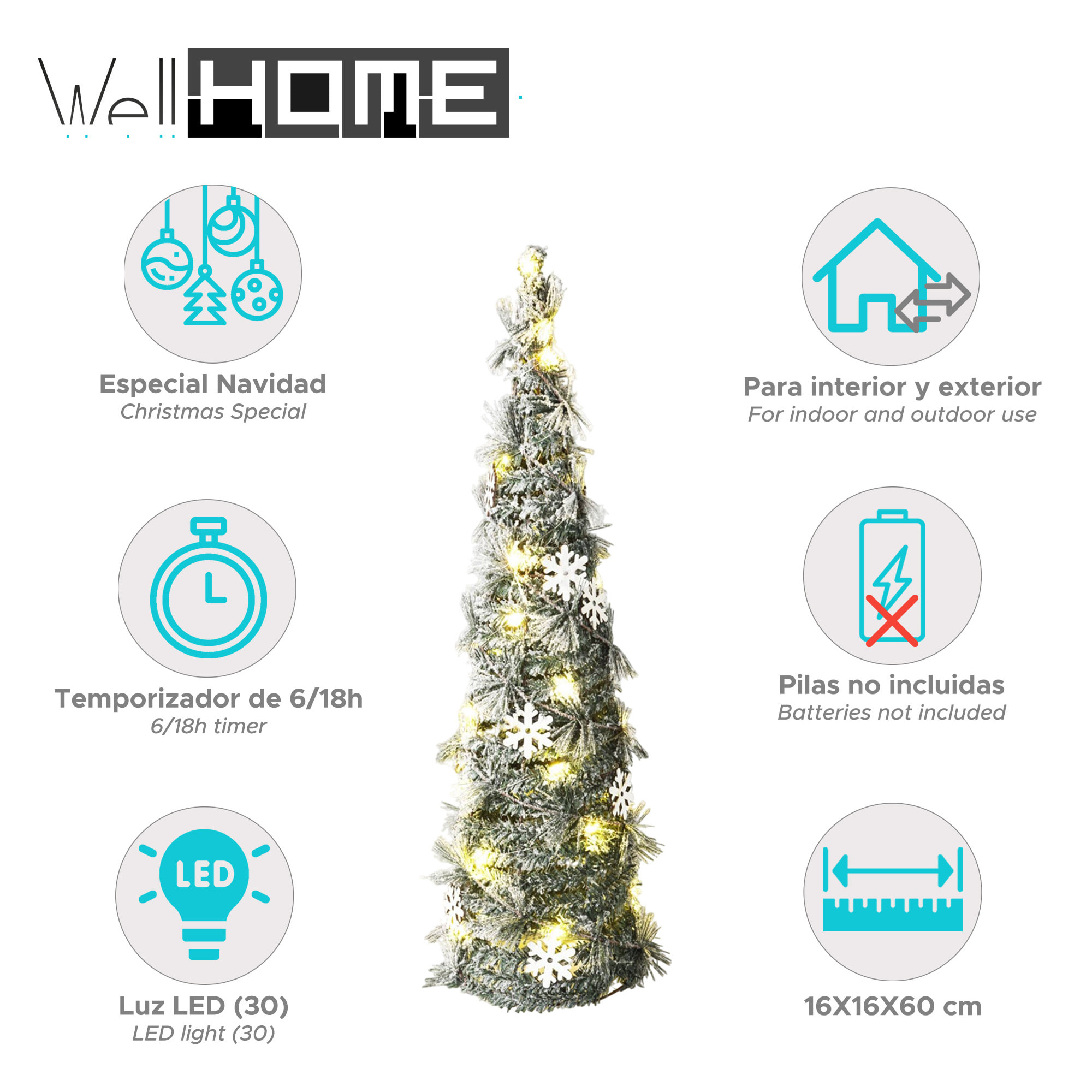 árbol navideño artificial con 30 luces micro led h. 60cm