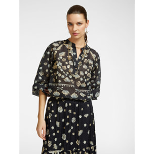 Elena Mirò - Blusa de muselina de algodón estampada - Negro
