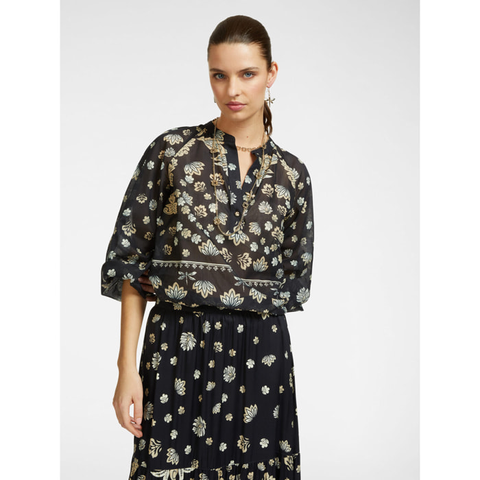 Elena Mirò - Blusa de muselina de algodón estampada - Negro