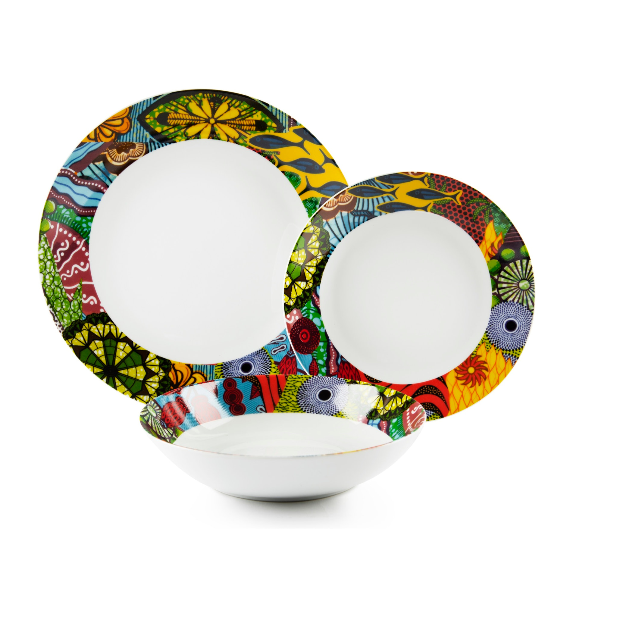 Service 18 assiettes Excelsa Afrique, porcelaine, multicolore