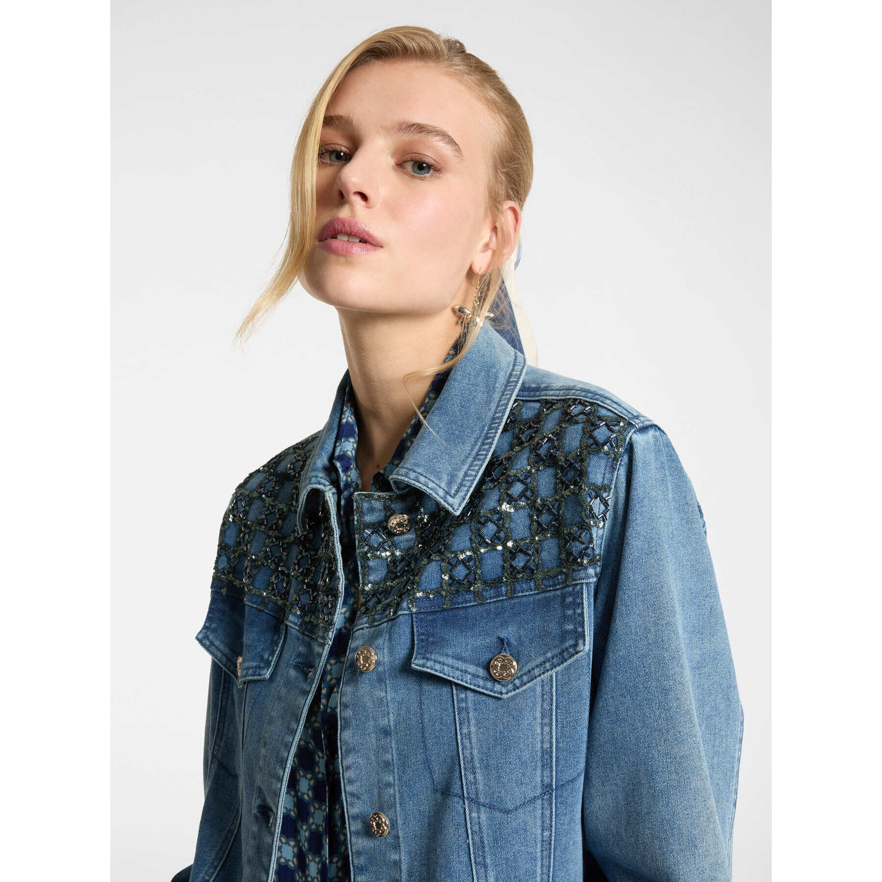Elena Mirò - Cazadora en denim bordada - Light - blue