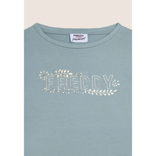 T-shirt Manica Corta con Decori Floreali e Borchie