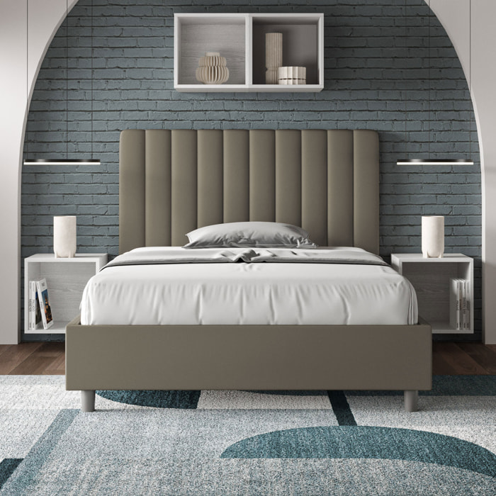 Letto matrimoniale francese senza rete imbottito 140x210 similpelle cappuccino Agueda