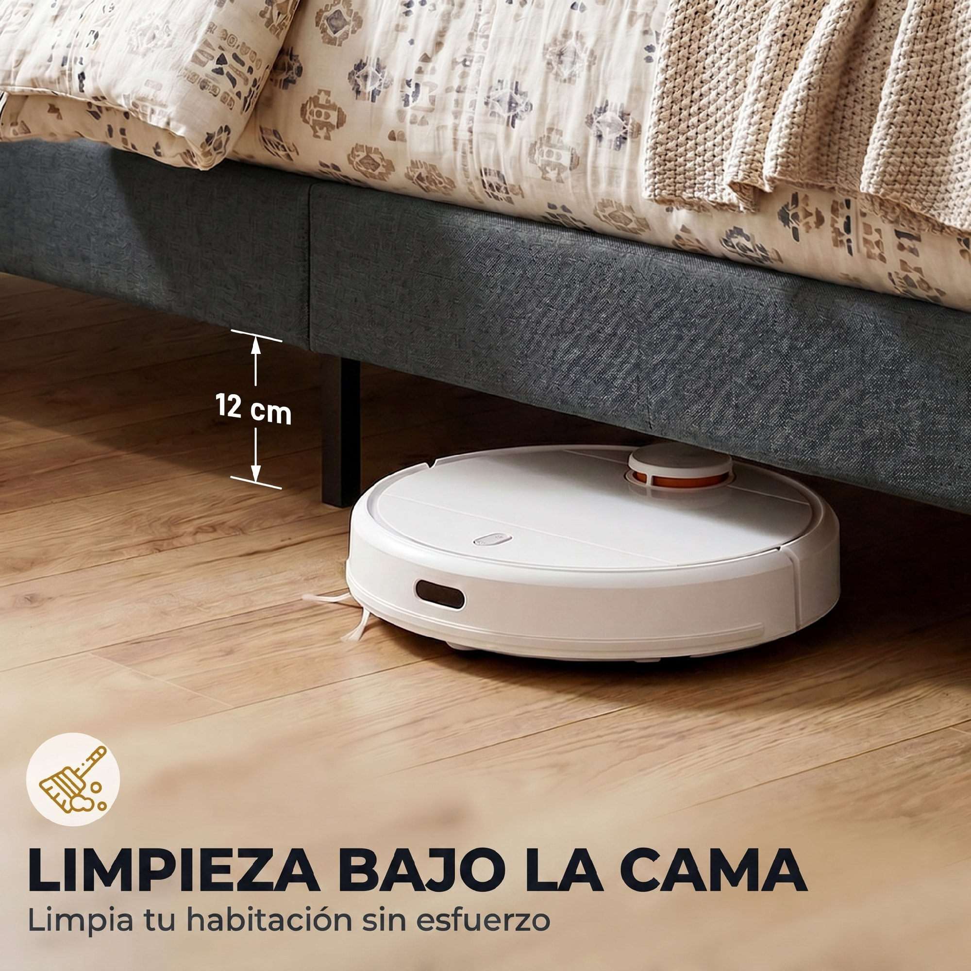 Cama Tapizada 135x190 cm con Cabecero Acolchado con Orejas y Almacenaje Inferior, Marco de Cama Doble con Somier de Lamas de Madera, Diseño Moderno, Fácil Montaje, Gris