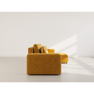 Nicole - canapé d'angle réversible 4 places convertible avec coffre en tissu - Jaune