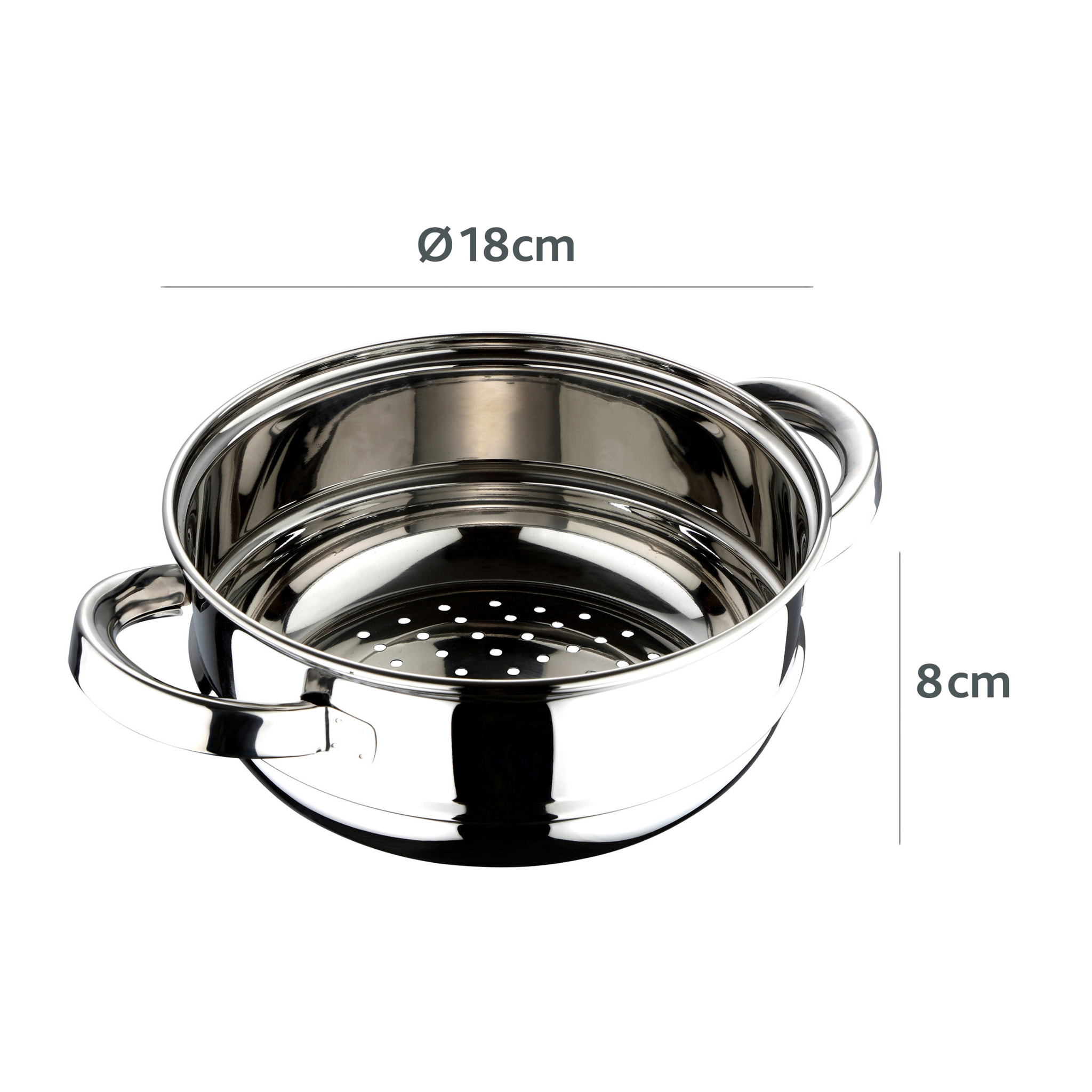 Cacerola Vaporera de Ø18x7,5cm en acero inoxidable y acabado brillante Renberg