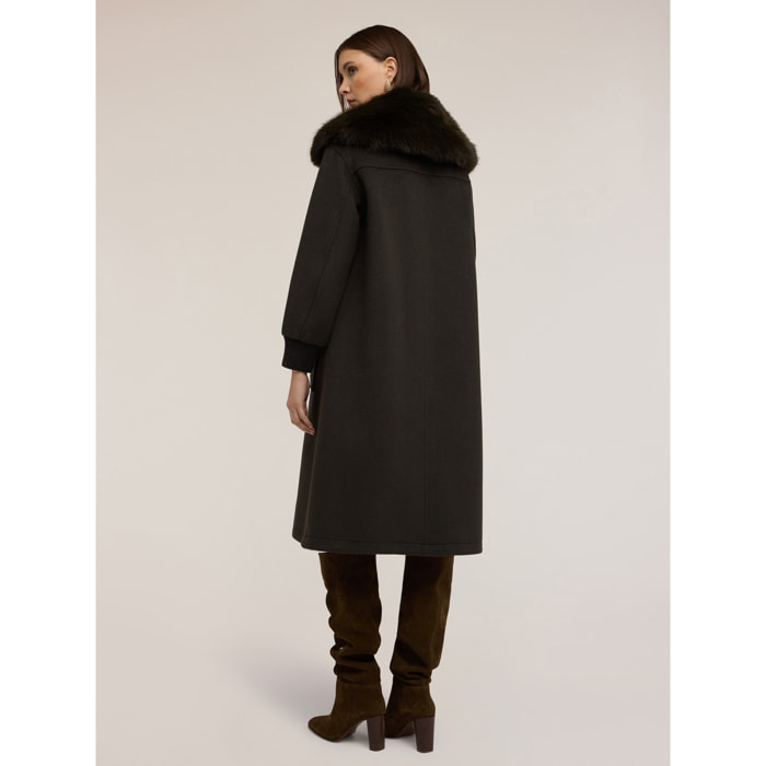 Motivi - Cappotto misto lana con collo removibile - Verde militare