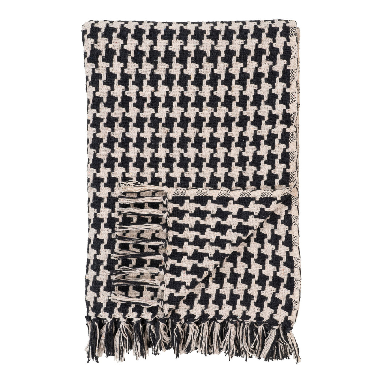 Plaid Side in cotone riciclato nero e beige 130x180 cm