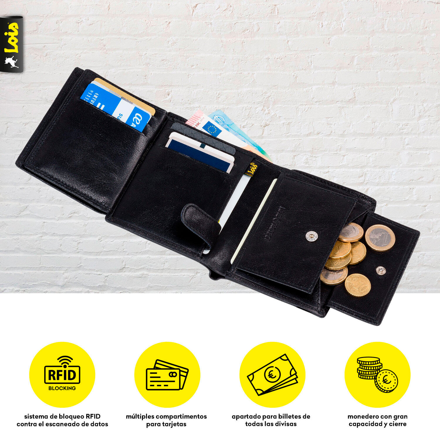 Cartera Hombre Piel Lois Eagle Negro