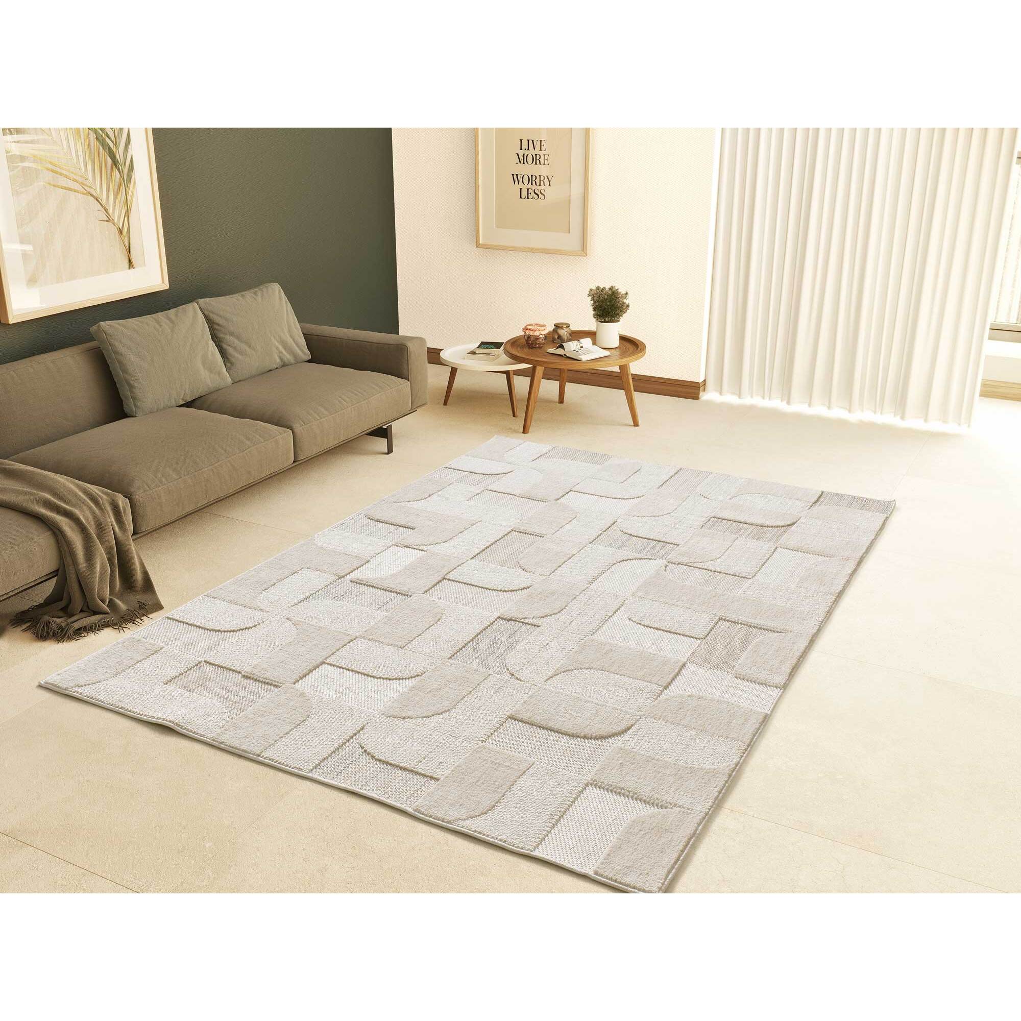 ELEMENT Alfombra en estilo Ã©tnico con relieve de color beige, varias medidas disponibles.