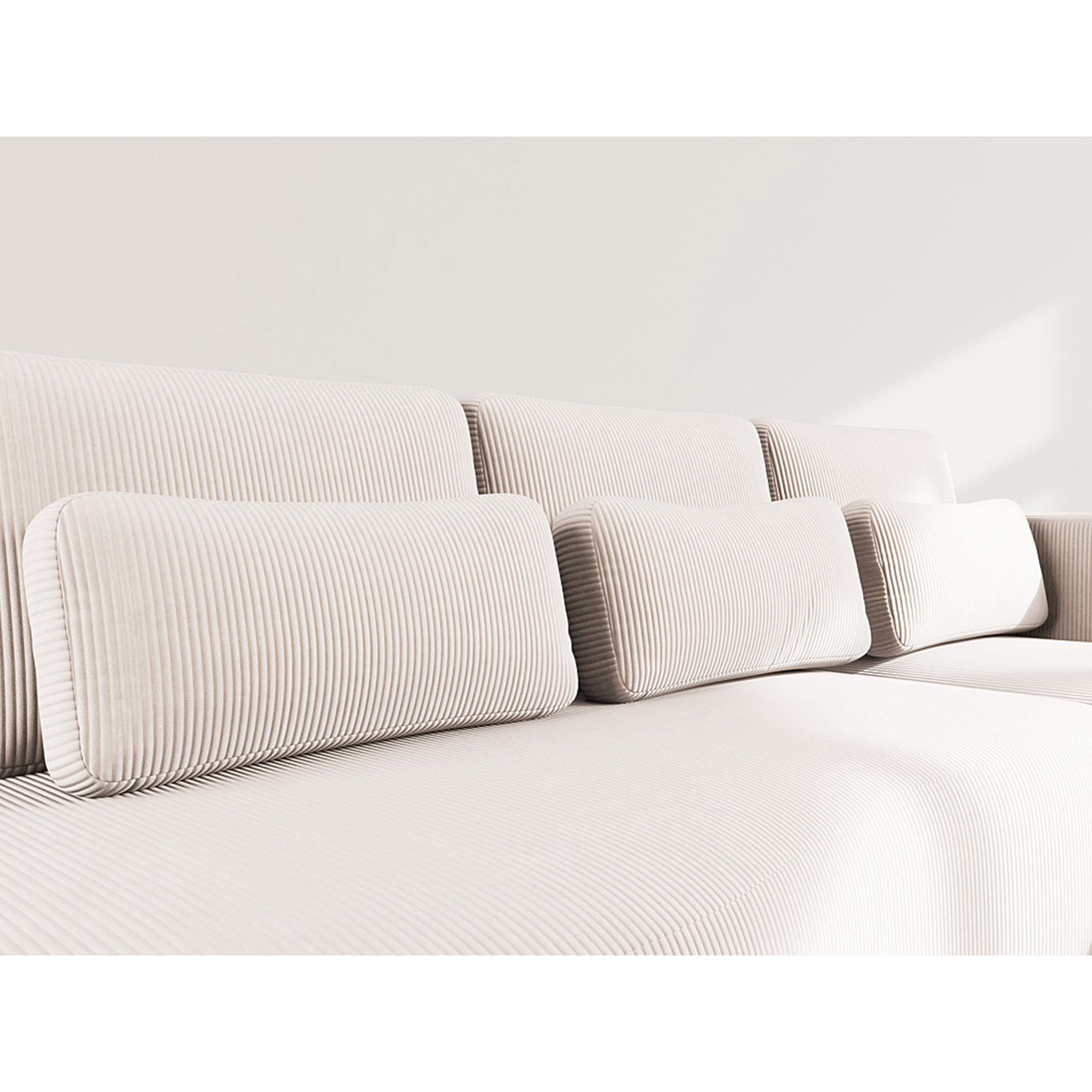 Mahina - canapé d'angle droit 4 places convertible avec coffre en velours côtelé - Beige