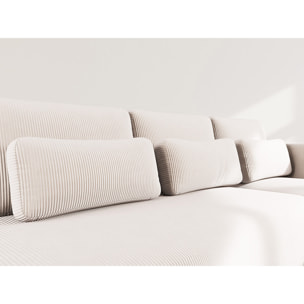 Mahina - canapé d'angle droit 4 places convertible avec coffre en velours côtelé - Beige