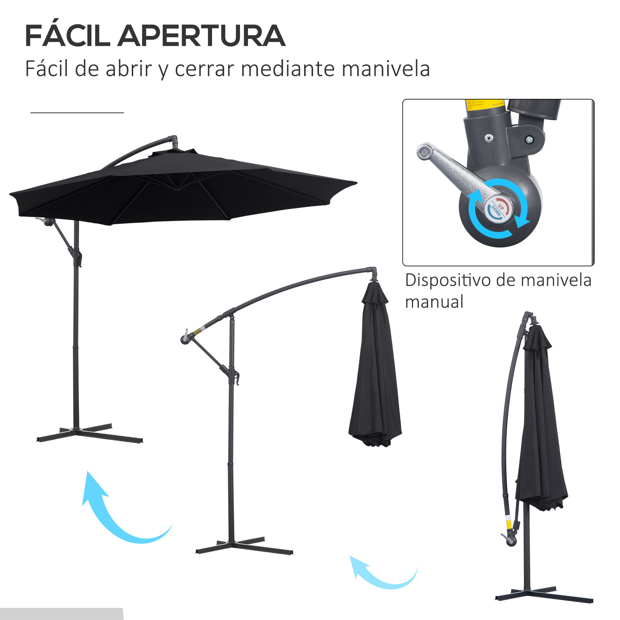 Parasol de Jardín Grande Φ300x260cm Negro