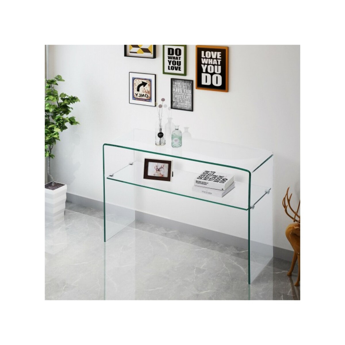 Console en verre 100 cm avec tablette - BENT