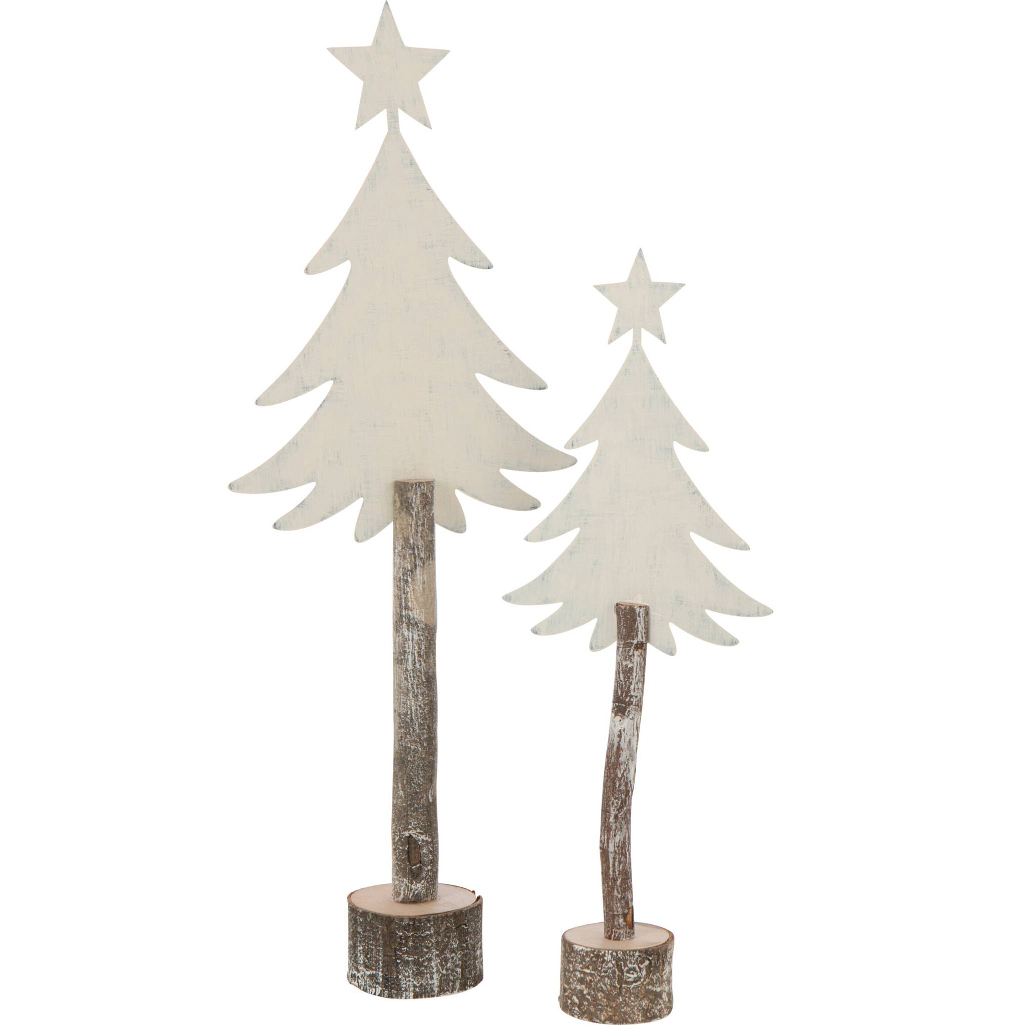 J-Line décoration Sapin De Noël + Etoile - fer/bois - blanc cassé - large