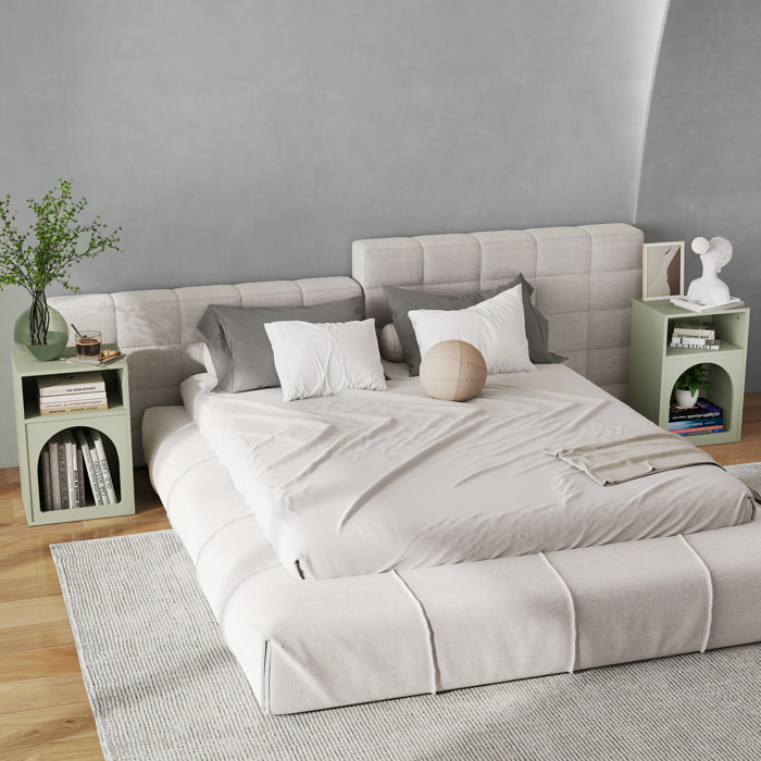 Lot de 2 chevets tables de nuit design tendance troglodyte 2 niches dim. 40 x 30 x 60 cm vert d'eau