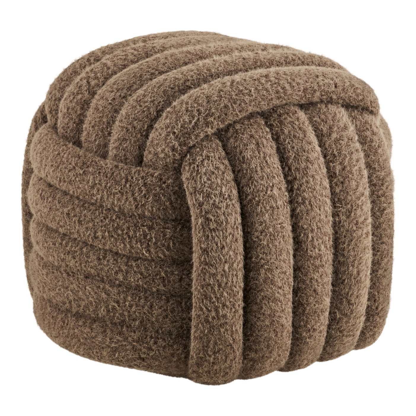 Pouf Napier in tessuto marrone con design annodato 48×48×43 cm