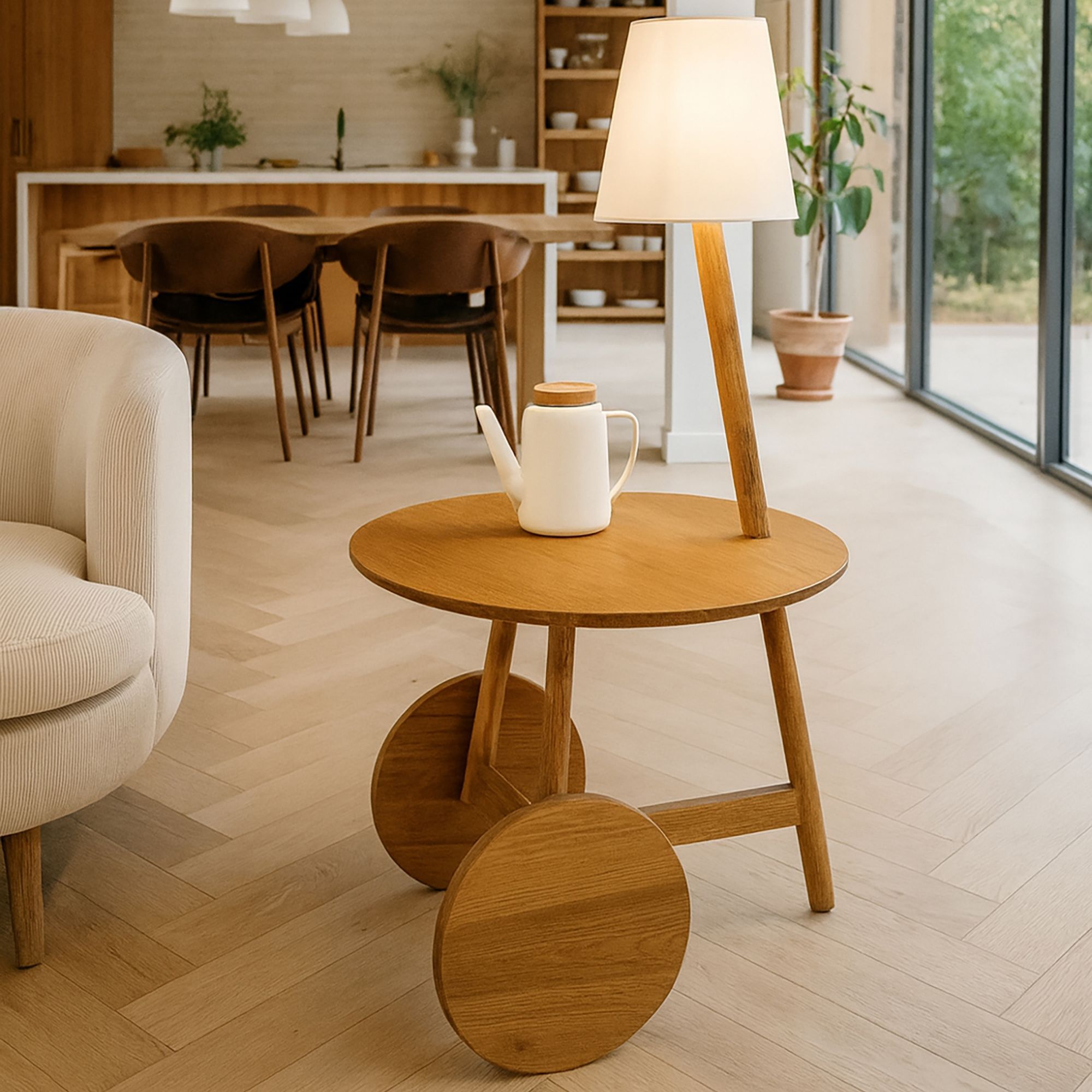Table d'appoint en teck avec lampe