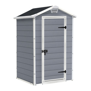 Manor 4x3 - Casetta da Giardino 129x196x103 cm 1 Anta per deposito attrezzi fini-tura effetto legno graffiato in Resina Grigio