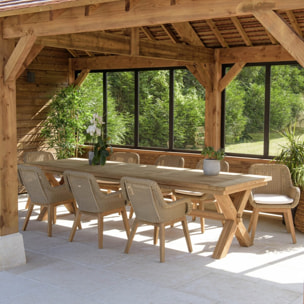 KALLY - Ensemble de jardin en bois teck recyclé rotin synth. pour 8/10 pers