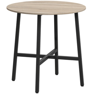 Table ronde dia. 80 cm style industriel piètement acier noir plateau aspect bois clair