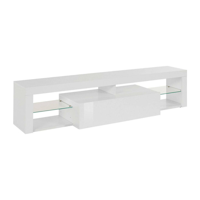 Mobile porta TV Dcompagno, Base porta TV, Credenza bassa da soggiorno a 1 anta, 100% Made in Italy, 160x40h35 cm, Bianco lucido