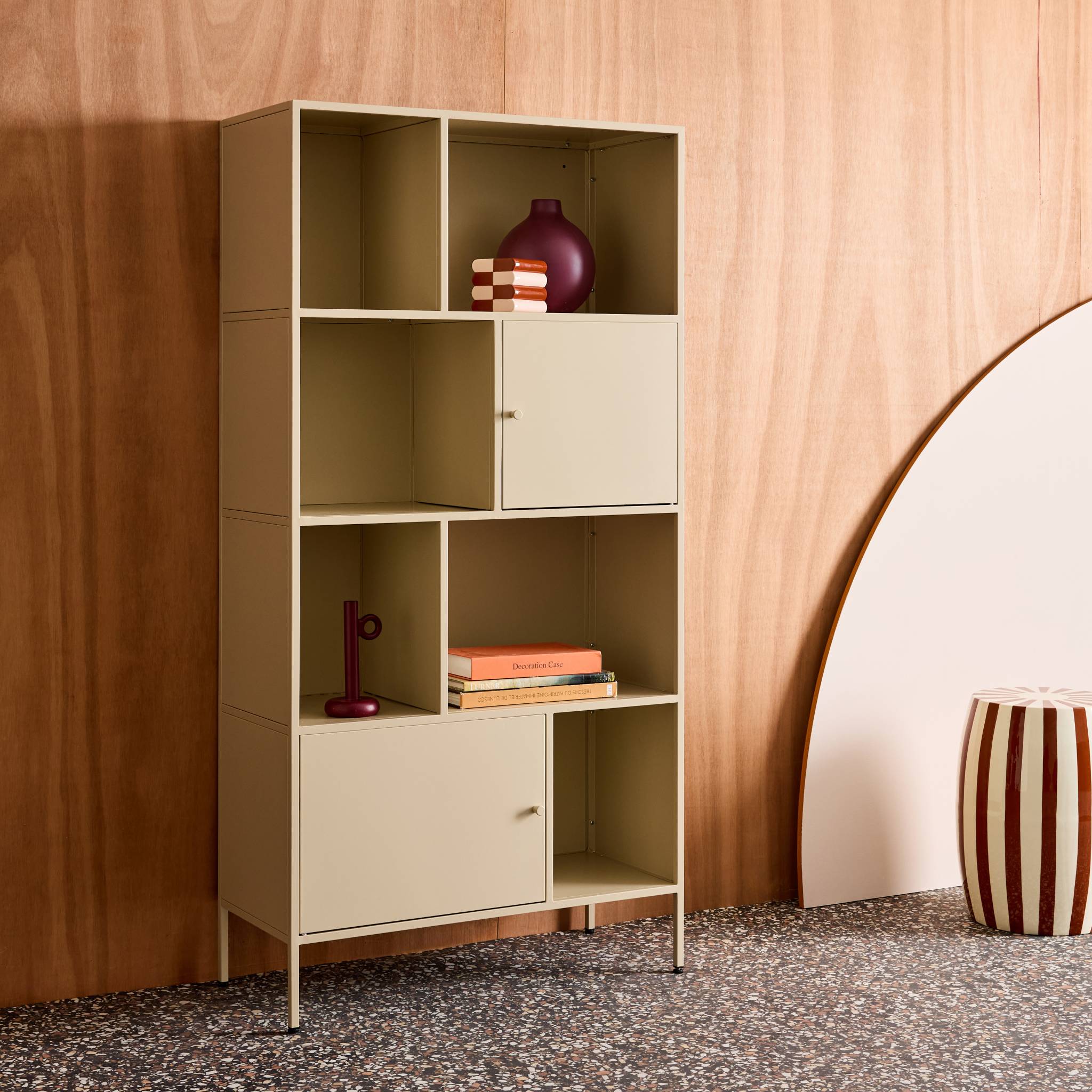 Buffet, meuble de rangement industriel métal 8 compartiments OKLAHOMA