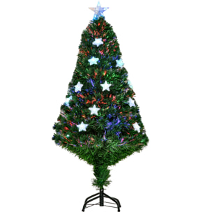 Sapin de Noël artificiel lumineux fibre optique LED multicolore + support pied Ø 60 x 120H cm 130 branches étoile sommet brillante vert