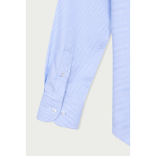 Camicia Uomo 1 Bottone Francese Slim Cotone Quadro Piccolo Celeste/Bianco