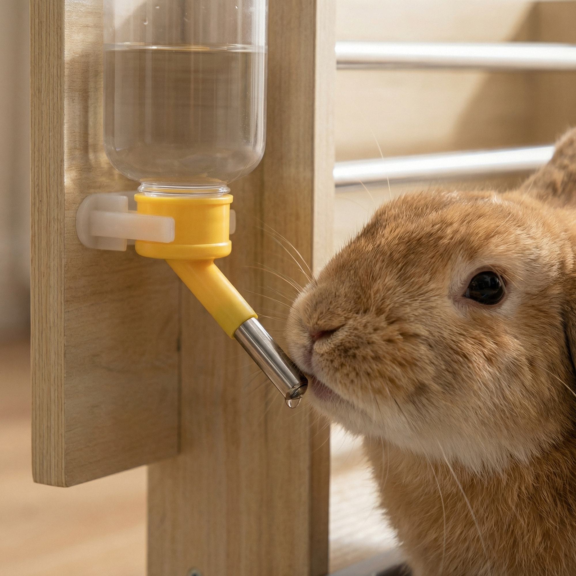 Comedero de Heno para Conejos con Bandeja, Alimentador de Heno de Madera con Cuenco de Acero Inoxidable y Botella de Agua, para Cobayas, Chinchillas, Gran Capacidad y Prevención de Residuos