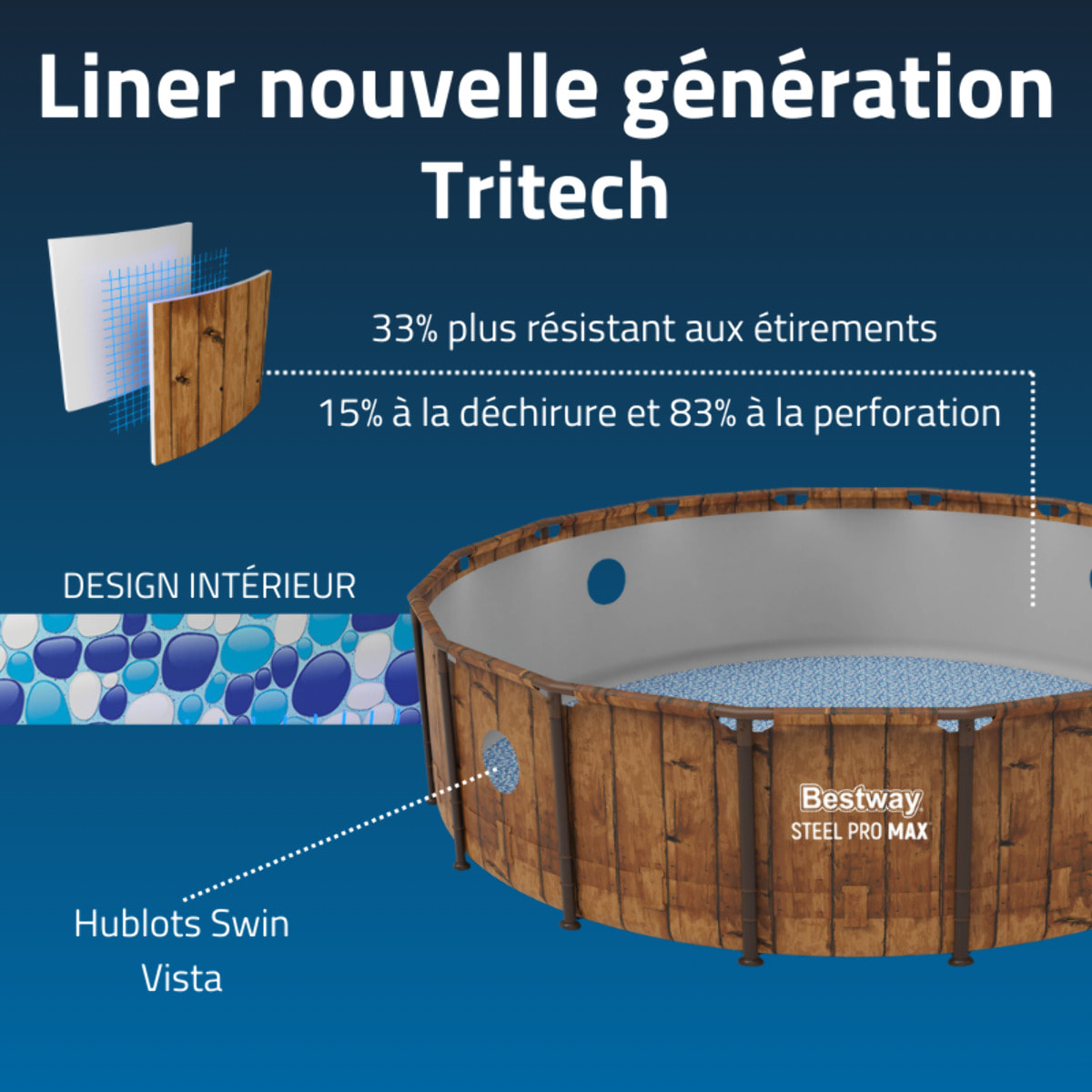 Bestway Piscine hors sol Ronde Power Steel Swim Vista Motif bois 488 x 122 cm