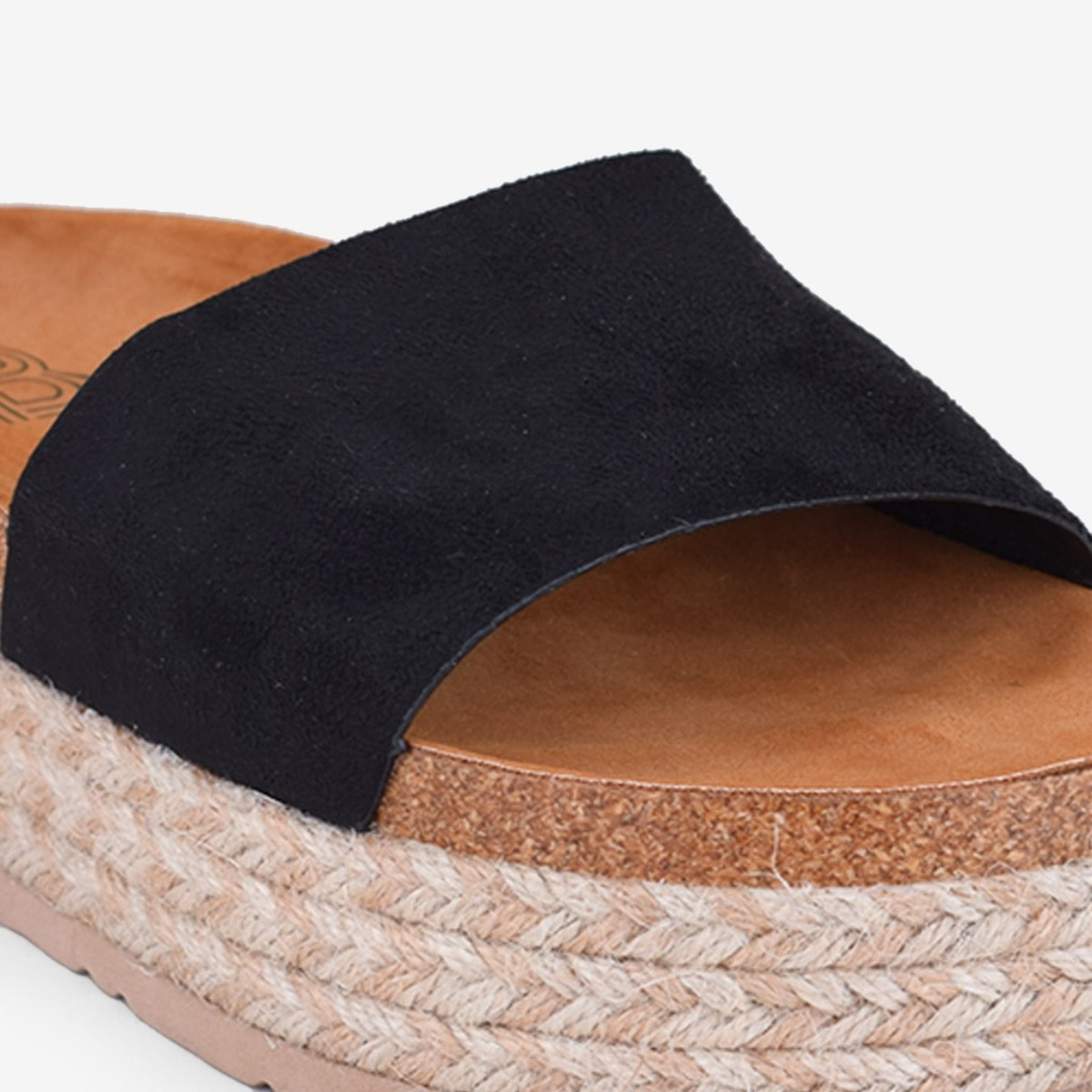 Sandalias de plataforma negras con suela de esparto bicolor