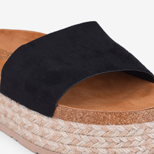 Sandalias de plataforma negras con suela de esparto bicolor