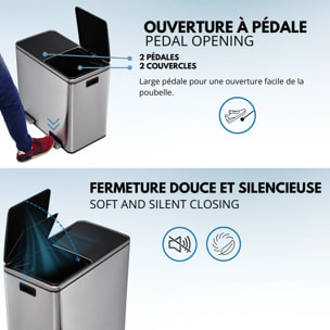 Poubelle de tri inox MAJOR 60L 2bacs