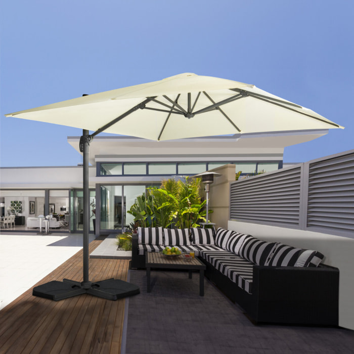 Parasol Sombra 360° carré avec housse de protection - Crème