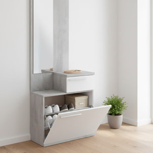 Mobile Da Ingresso Set Con Specchio E Scarpiera a Ribalta Mobile Salvaspazio Con Cassetto e Ripiani Per Ingresso 61x28x185 Cm Bianco E Grigio Cemento