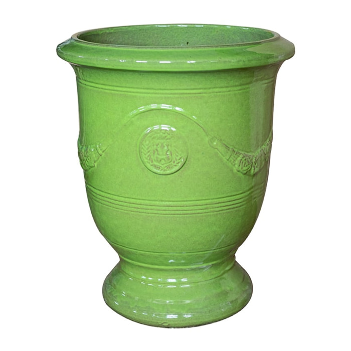 Richelieu 46x53cm, pot grande taille d'extérieur fait main en terre cuite émaillée, résistant au gel, vert olive