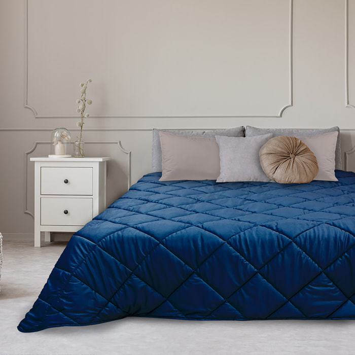 TRAPUNTA INVERNALE MATRIMONIALE IN VELLUTO BLU NAVY PRODOTTO ITALIANO