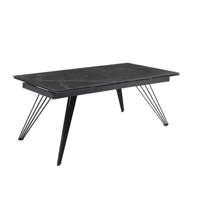 Table extensible en céramique marbré noir L160/240cm - 9 piètements - UNIK