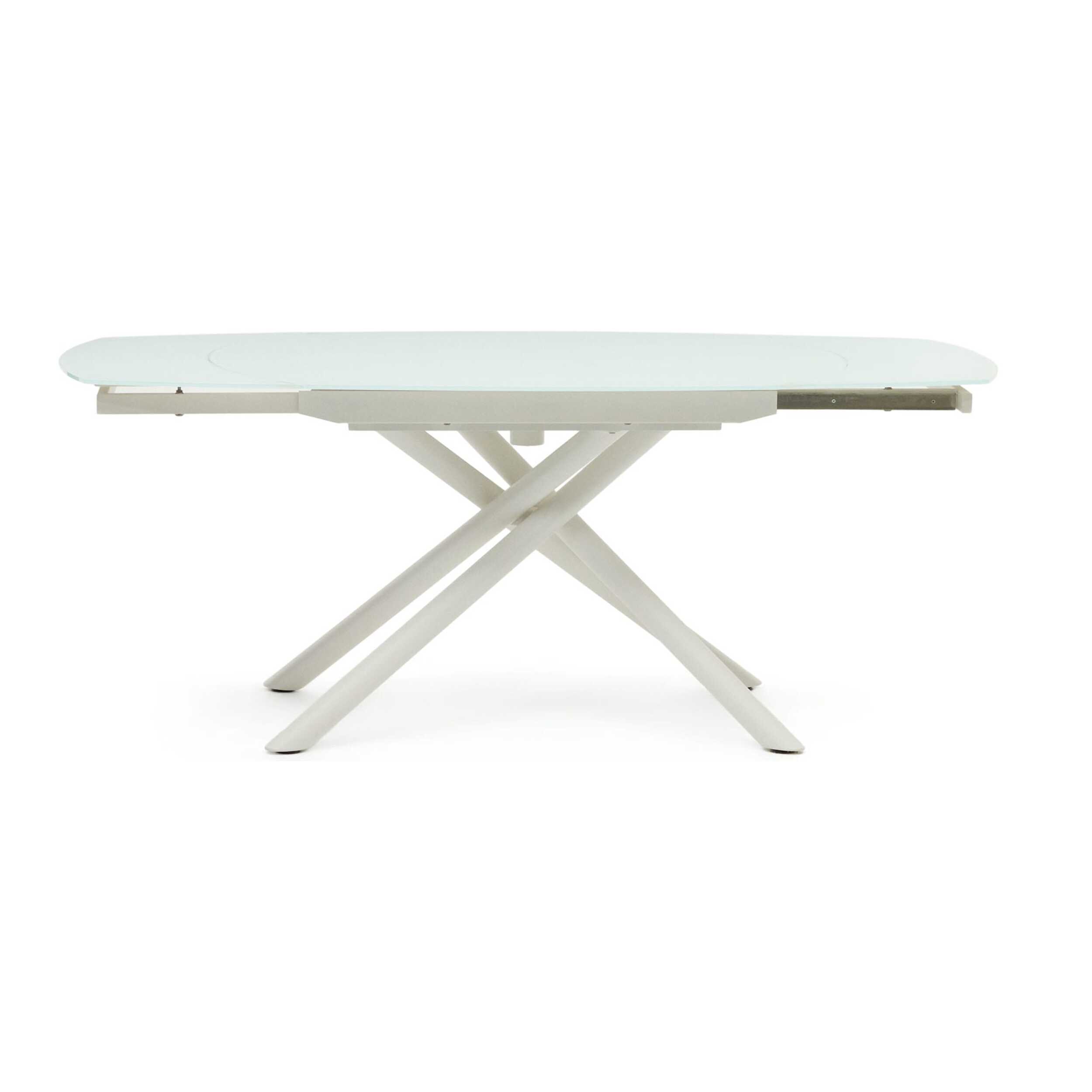 Mesa extensible Yodalia cristal templado y patas de acero acabado blanco 130(190)x100 cm