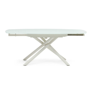 Mesa extensible Yodalia cristal templado y patas de acero acabado blanco 130(190)x100 cm