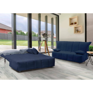 Divano Letto Alisee, Divano a 2 posti, 100% Made in Italy, Sofà Soggiorno con apertura a carrello, in tessuto imbottito, con cuscini inclusi, Cm 125x90h85, Blu