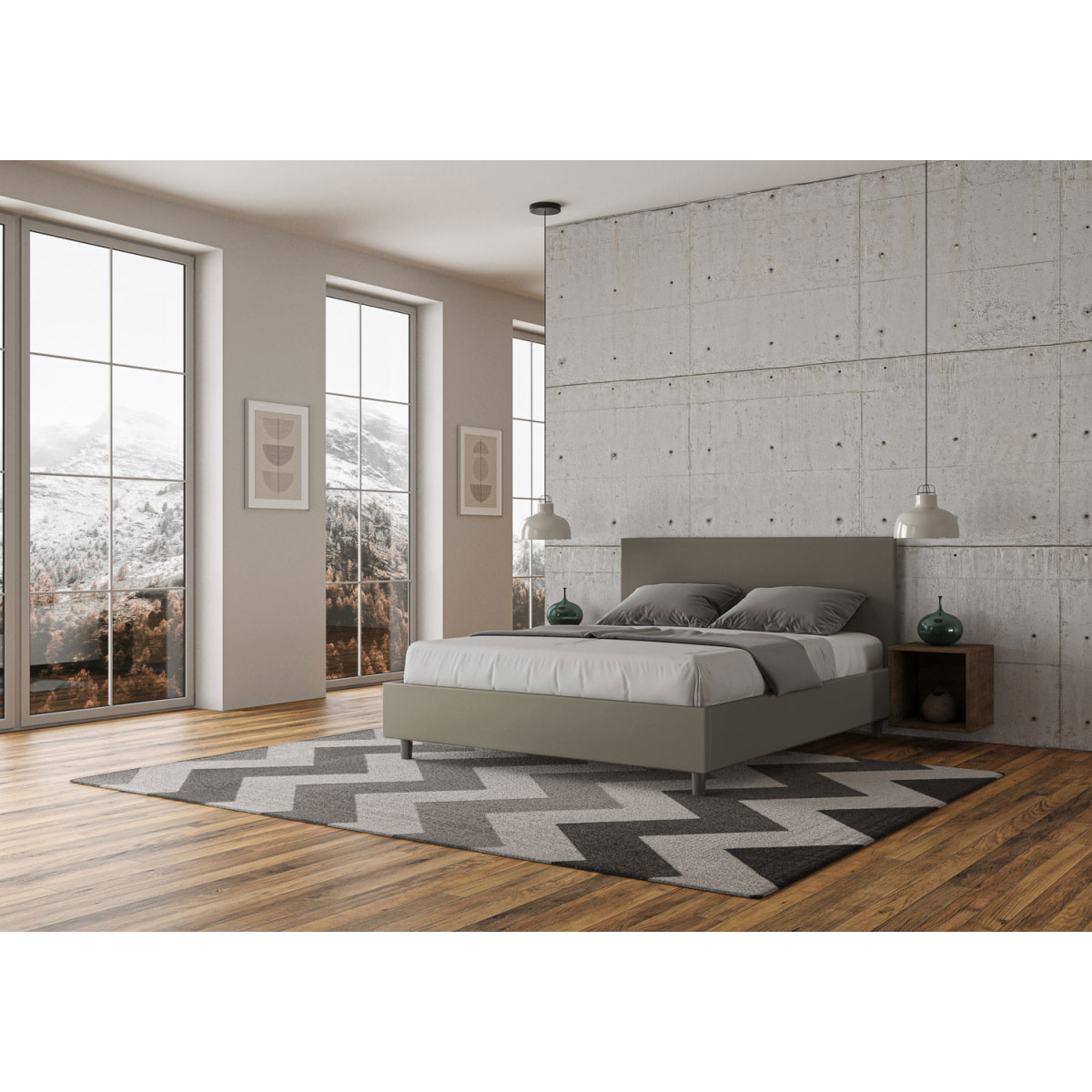 Letto matrimoniale con rete imbottito 160x200 similpelle cappuccino Adele