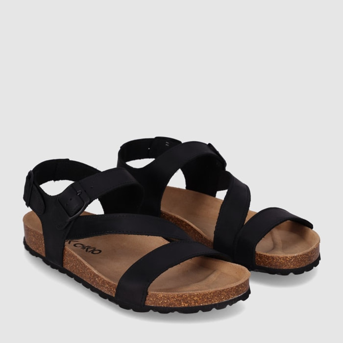 Sandalias de Piel - Negro - Tacón: Bajo