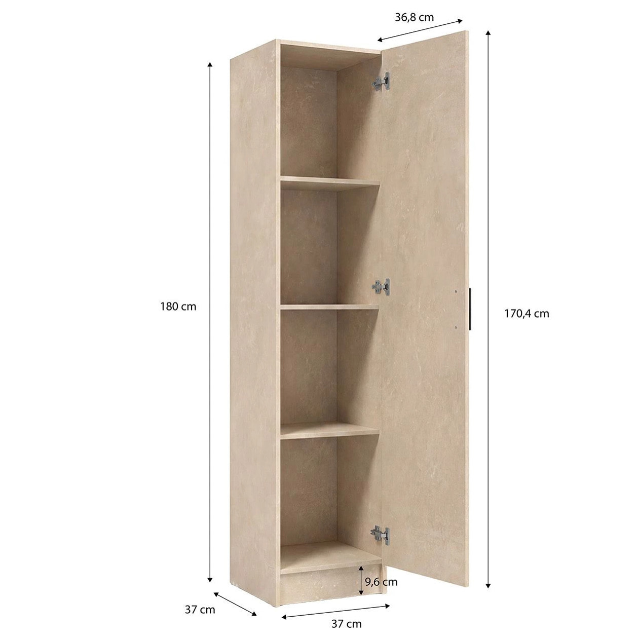 Armario de 1 puerta en efecto microcemento beige 37x180 cm Multi Useful Microcemento Beige