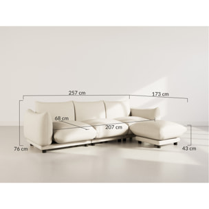 Jeanne - Canapé modulable d'angle réversible 4 places en velours texturé - Beige