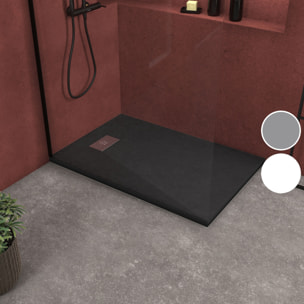 Receveur de douche Noir Effet Pierre 80x120 cm et Grille décor Perforée en Inox